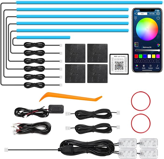 Acrylic Interior Car LED Strip Light with Wireless APP, RGB 10 in 1 with 175 inches 612 LEDs Fiber Optic Car Ambient Lighting Kits, Dynamic Music Sync Neon LED Strip Lights for Car by MAODANER