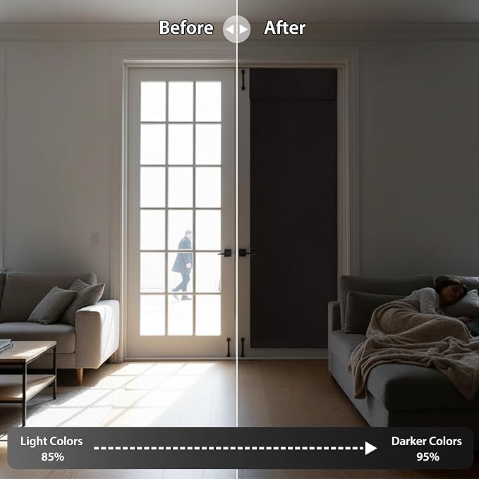 RYB HOME Blackout French Door Curtain for Kitchen Front Back Door Window | Self Adhesive No Drill, Privacy Thermal Insulated, For Patio Glass Door Window, Renter Friendly,, W26 x L69, Brown, 1 Panel - Image 5