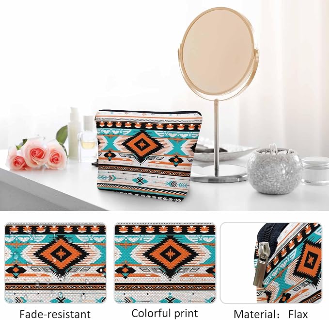 Aztec Cosmetic Bags For Women, Navajo Style Tribal Aztec Geometric Roomy Makeup Bag Toiletry Bag Accessories Organizer Storage Bags Makeup Pouch For Travel Business Gym Camping Bathroom - Image 5