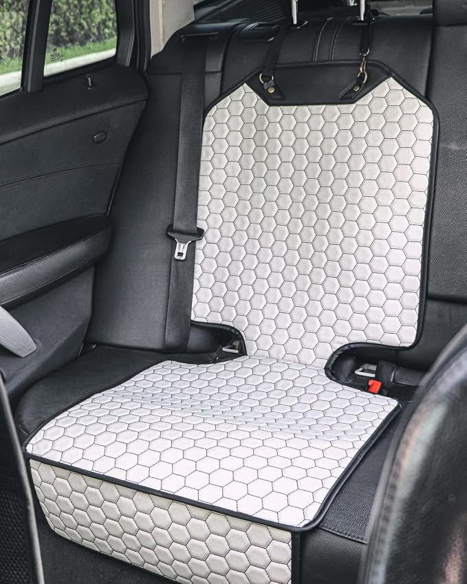 Set Seat Back Organizer & Car Seat Protector Hexy Waterproof & Non-Slip Protector for Child Car Cushion for Leather and Fabric Seats (White) - Image 6