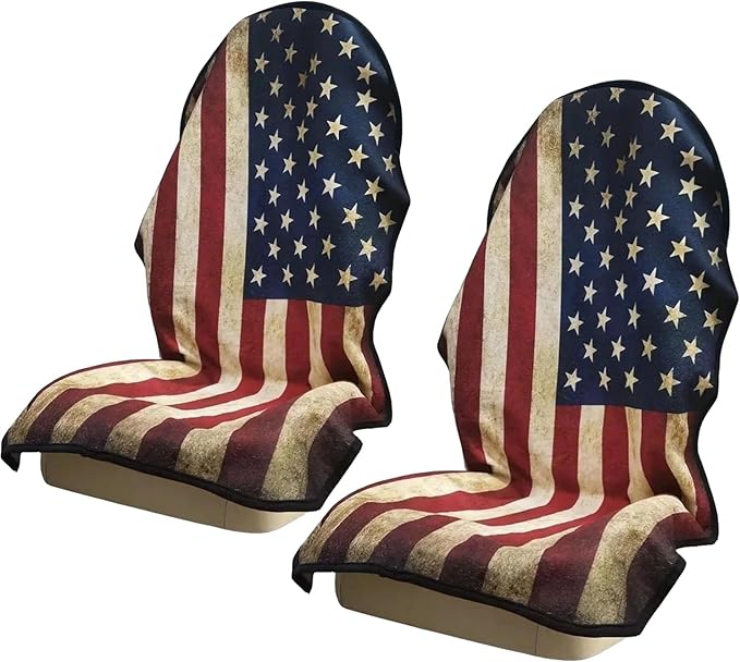 Car Seat Covers 2pcs Waterproof Towel Car Seat Cover Universal Fit for Most Trucks SUV Fitness Athletes Pets Gym and Water Sport，American Flag Design by Unknown
