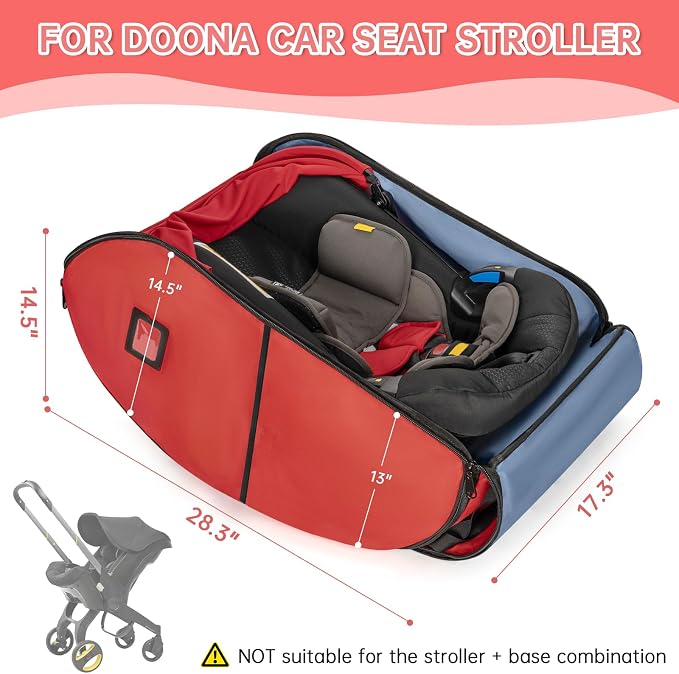 Padded Car Seat Travel Bag Compatible with Doona Car Seat Stroller | Car Seat Travel Bag with Lockable Zipper, Foldable Gate Check Bag for Airplane, Travel for Baby Essentials(Cherry Red) - Image 2