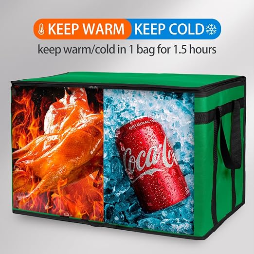 Bodaon Insulated Food Delivery Bag, XXXL Grocery Cooler Bag, Green, 1Pk | Pizza Delivery Bags for Hot/Cold Food, Commercial, Large Capacity Reusable Warming Bag, Catering Warmers for Parties/Picnic - Image 4
