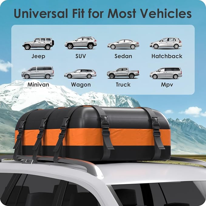 Car Rooftop Cargo Carrier Bag 15-20 Cubic Feet(20Cu.Ft-Orange) - Image 5