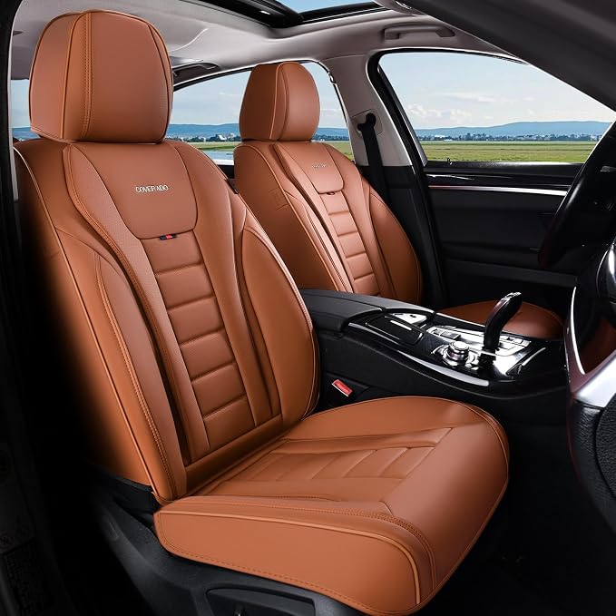 Coverado Car Seat Covers, Front Covers for Cars, Car Seat Cover Front Seats, Automotive Seat Cover, Waterproof, Leather Car Seat Cushion, Universal Interior Covers Seat Protectors for Most Cars by COVERADOAUTO