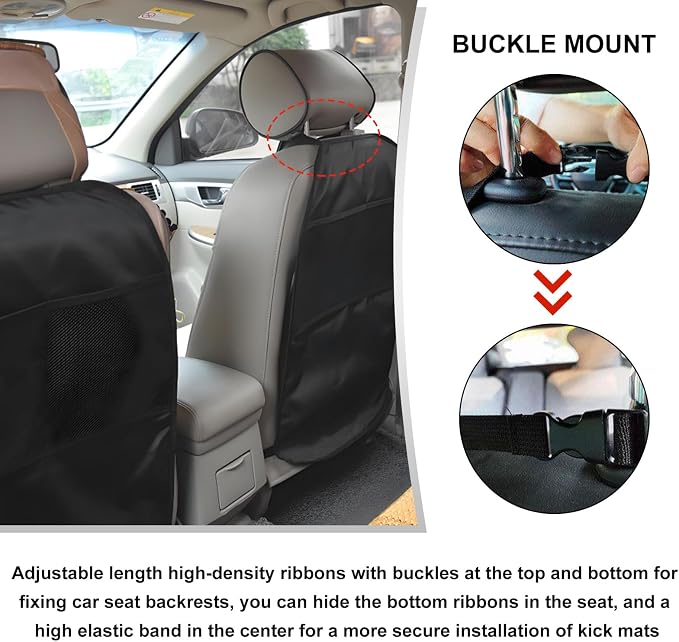 2 PCS Kick Mat Back Seat Protector, Waterproof Car Backseat Protective Kick Mat with 2 Mesh Pockets, Large Vehicle Seat Back Kick Mat Organizer for Kids, Car Accessories - Image 5