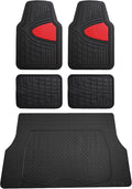 FH Group Premium Liners Tall Channel Trimmable All Weather Rubber Full Set Car Floor Mats (Red) w. Trimmable All-Season Cargo Liner (Black) - Universal Fit for Cars Trucks and SUVs by FHGroup