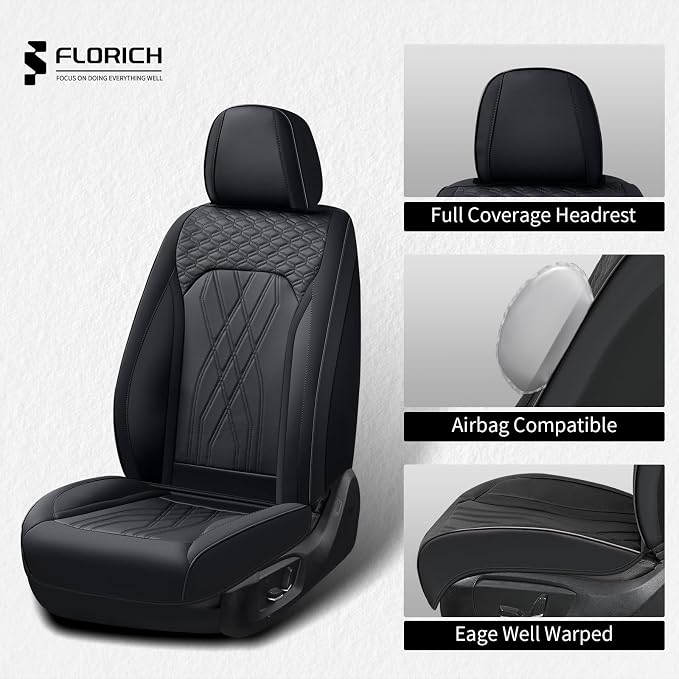 FLORICH Leather Cars Seat Covers Automotive Seat Cover Front Pair Waterproof Seat Covers for Car Vehicle Seat Cushion Protector Universal Fit for Most Cars Trucks SUVs, Black - Image 3