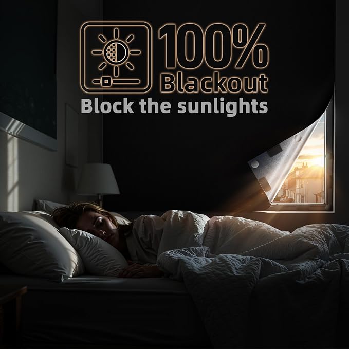 Magnetic Blackout Window Cover Portable 100% Blackout Curtains for Bedroom | 40" x 58" Blackout Blinds no Drill Temporary Blackout Shades Window Film for Media Room Travel Skylight RV- Black - Image 2