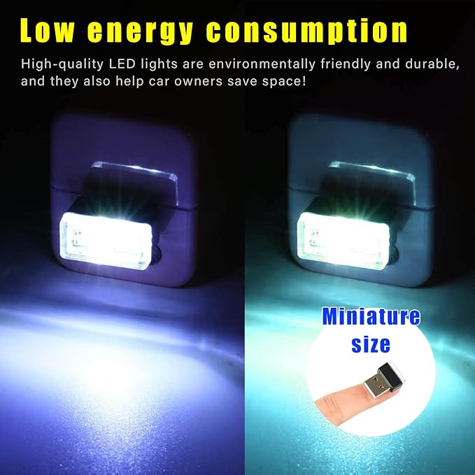 Augeny 4 PCS USB LED Car Interior Atmosphere Lamp, Plug-in USB Decor Night Light, Portable Auto Ambient Lighting Kit, Universal Vehicle Interior Accessories for Most Cars (White & Ice Blue) - Image 5