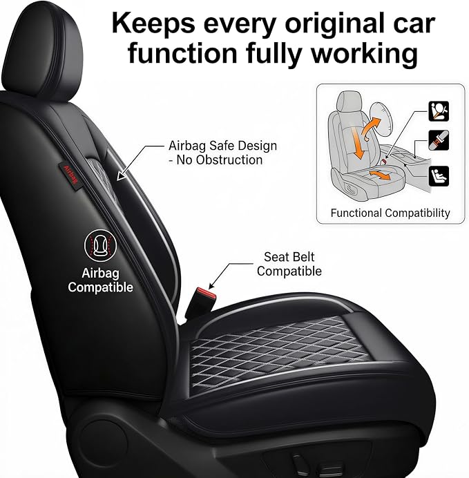 For Toyota Corolla Cross 2022-2026 Car Seat Covers, Full Set, Whiteline | Premium Leather Full Coverage Seat Protectors – All-Season, Waterproof, Breathable, Cushioned Comfort & Airbag Compatible - Image 6