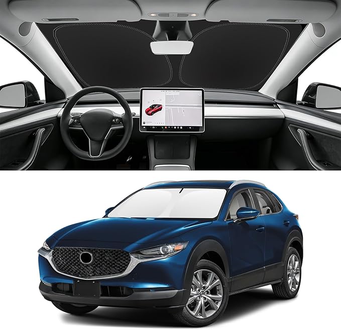 Custom Fit Windshield Sun Shade for Mazda CX-30 2019-2026 CX30 | Blocks UV Rays and Sun Heat, Helps Reduce Interior Temperature, Protects Dashboard from Fading, Folds Easily for Storage by SLOGENTO