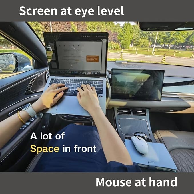 Car Laptop Mount, Height Adjustable Steering Wheel Laptop Tray for Car, Foldable Laptop Desk for Truck SUV Tesla, Portable Vehicle Workstation Table | Steering Wheel & Desktop Dual Mode, 5-Second Quick Scene Switch - Image 2