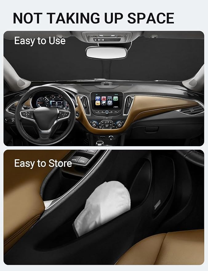 Proadsy Custom Fit Car Windshield Sun Shade for 2016-2025 Chevrolet Malibu | 240T Heat Shield, Drops Temp 54°F, Blocks 99% UV, Prevents Dashboard Cracking, Summer Parking & Beach Trips, Easy Twist-Fold - Image 9