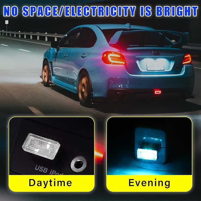 Augeny 4 PCS USB LED Car Interior Atmosphere Lamp, Plug-in USB Decor Night Light, Portable Auto Ambient Lighting Kit, Universal Vehicle Interior Accessories for Most Cars (Ice Blue) - Image 4