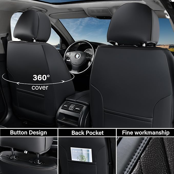 Coverado Car Seat Covers Front Seats, 2 Pack Waterproof Leather Seat Covers for Cars, Luxury Car Seat Protector, Anti-Slip Design Seat Cushions, Black Seat Covers Universal Fit for Most Cars - Image 2