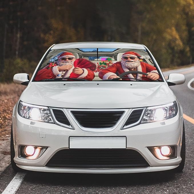 Socira Christmas Car Windshield Sunshade Umbrella Foldable Visor Umbrella | Sun Shade Cover Sunshade Front Window Cover Car Accessories Blocks Uv Rays (57" X 30") - Image 2