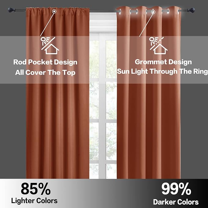 RYB HOME Basement Bathroom Kitchen Cafe Blackout Privacy Window Curtains | Thermal Insulated, Light UV Heat Blocking, Privacy, Short Curtain Tiers for Laundry Room, W34 x L30, Burnt Orange, 2 Panels - Image 7