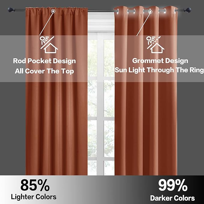 RYB HOME Short Blackout Privacy Curtains 30 inch Long for Bathroom Window | Thermal Insulated,Heat Blocking,Rod Pocket,Half Window Curtain Tiers for Nursery Bedroom,W42 x L30,Burnt Orange,2 Panels - Image 5