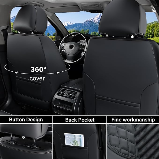 Coverado Front Seat Covers, Leather Car Seat Covers, Black Seat Covers for Cars, Car Seat Protector Cushions Universal Fit for Most Cars & SUV Trucks(Red) - Image 2