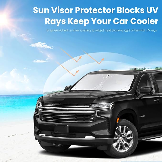 Windshield Sun Shade for Chevy Chevrolet Tahoe 2021-2024 2025 2026 Sunshade | Foldable Front Window Shield Windshield Cover Sun Protector Car Accessories Block UV Rays Heat - Image 5