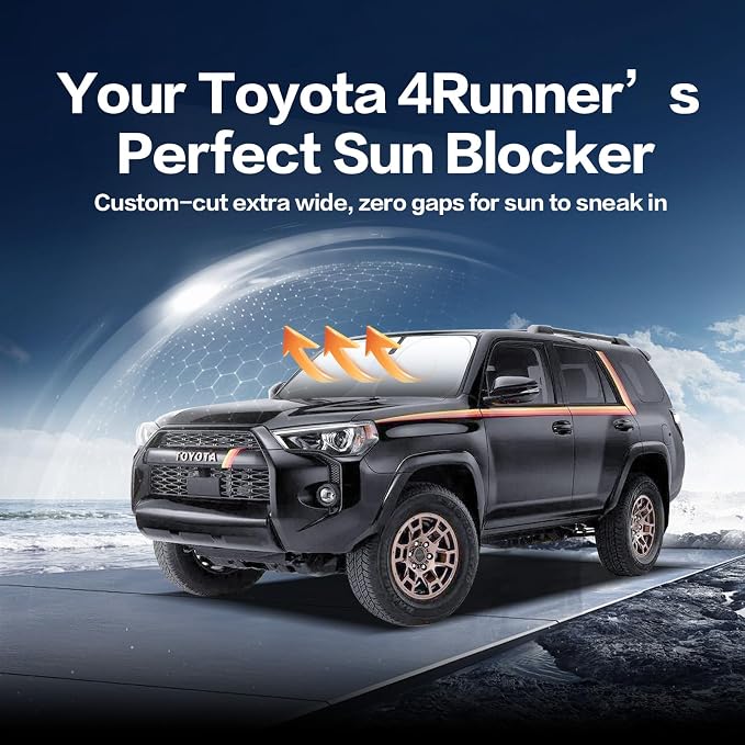 Titanium Silver Windshield Sun Shade for Toyota 4Runner 2010-2025 | Ice Blue Reflective Layer, UPF 50+ UV and Heat Blocking, Foldable, Hot-Weather Interior Protection, for Cars, SUVs and Trucks - Image 2