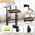 SIDUCAL Mobile Standing Desk, Portable Stand Up Desk, Small Adjustable Converter with Wheels Home Office Workstation, Rolling Laptop Cart for Sitting, Rustic Brown - Image 5