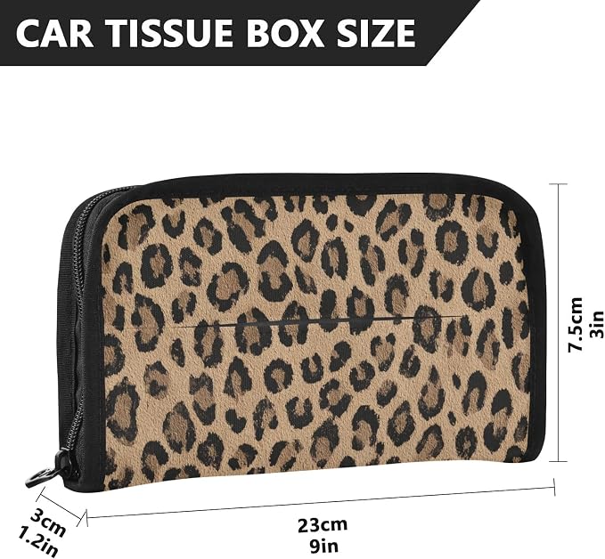Car Tissue Holder Car Napkin Holder Box Dispenser Storage Case Sun Visor Mask Holder with Adjustable Straps Reusable Refillable Brown Leopard Print - Image 4