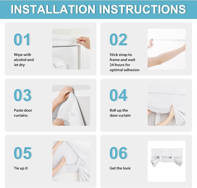 RYB HOME French Door Curtain, No Drill, W26 x L72, Pure White, 1 Panel | Self Adhesive, Privacy, Thermal Insulated, For Patio Kitchen Front Entry Front Back Door Glass Window, Renter Friendly - Image 3