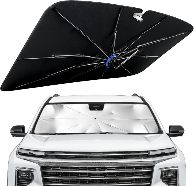 Windshield Sun Shade for Chevy Traverse 2018-2026 with 360° Rotating Shaft | Custom Fit Umbrella Sunshade for UV Blocking, Interior Heat Protection, Easy Storage, UPF 50+ Cool Windshield Cover by Lonyaqui