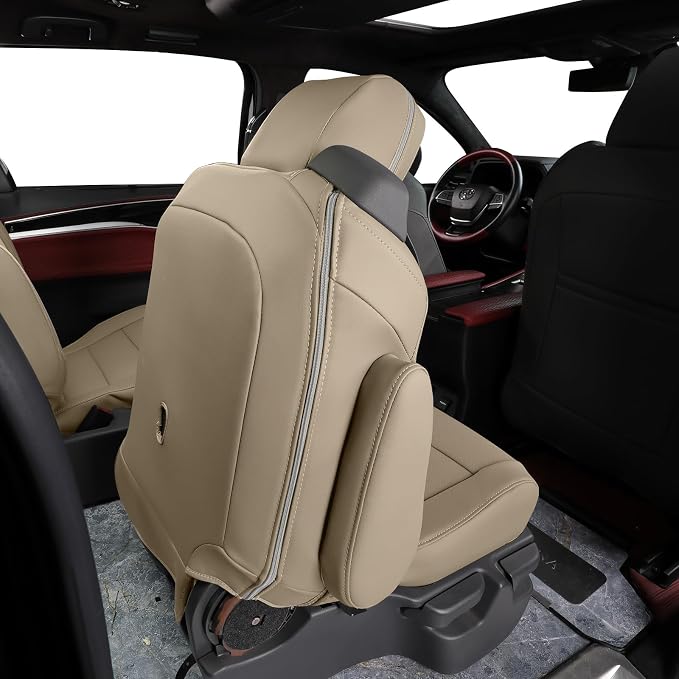Full Set Car Seat Covers for Honda Odyssey 2011-2017,7-Seater,Faux Leather | for LX Only,2nd Row Captain Seats,Luxury Waterproof Seat Protector,Fit Like A Glove(Beige) - Image 6