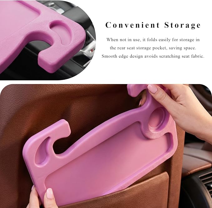 Car Steering Wheel Desk, 2 in 1 Multipurpose Auto Seat Stand Tray for Food Drink Laptop, Portable Double Sided Vehicle Steering Wheel Table for Eating & Work, Car Accessories (Pink) - Image 5