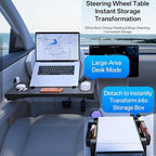 Carbon Fiber 3-in-1 Steering Wheel Tray Table & Car Seat Gap Filler Organizer & Centre Console Storage Box | Foldable Adjustable Car Desk/TableTray for Laptop, Eating & Work (【Foldable】 3-in-1) | Detachable Seat Gap Filler，0-30° Adjustable Angle，3-in-1... - Image 2