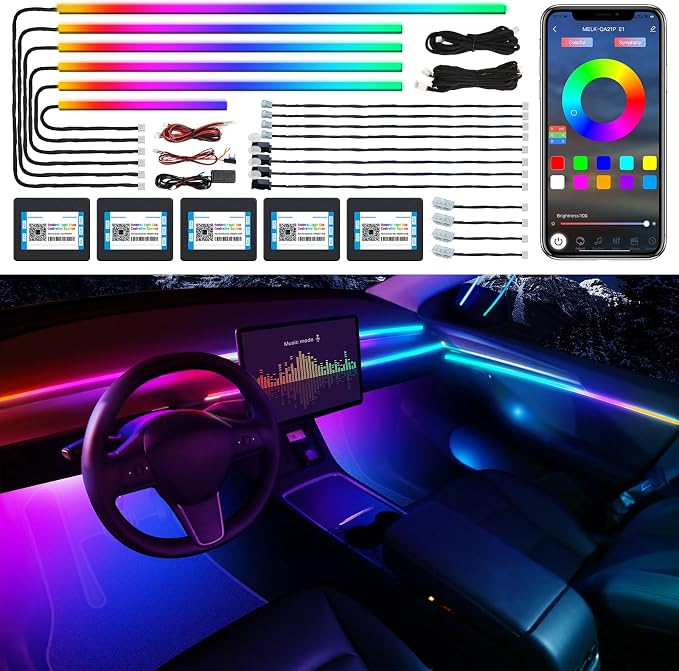 Dreamcolor Acrylic Interior Car LED Strip Light with Wireless APP, RGB 18 in 1 with 175 inches 600 LEDs Fiber Optic Car Ambient Lighting Kits, Dual Zone Sound Active Function LED Strip for Car by MAODANER