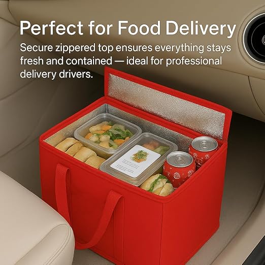 musbus 2Pk Insulated Reusable Grocery Bags, Collapsible Cooler Bag for Groceries, Heavy Duty Large Insulated Bag (Large, Bright Red) - Image 4