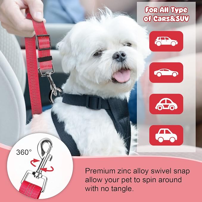 BWOGUE 2 Pack Dog Seat Belt for Car, Headrest Restraint Safety Straps | Headrest Loop, 18.9-27.5 in Adjustable, Bungee Buffer, 2 Pack Nylon Safety Straps, Use with Dog Harness, Dogs and Cats - Image 5