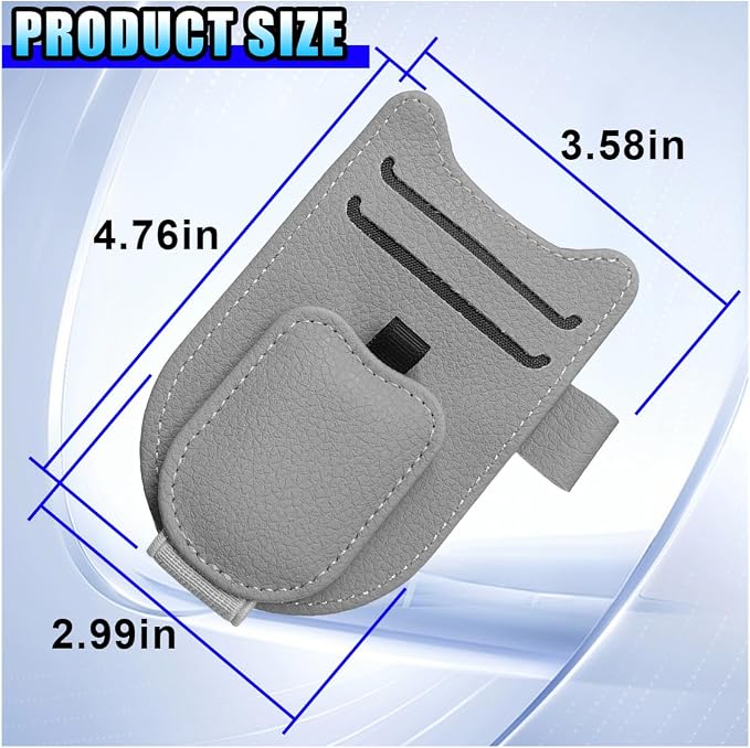 2PCS Magnetic Sunglass Holder for Car Sun Visor (Gray) | Leather Vehicle Glasses Eyeglass Mount & Ticket Card Clip, Auto Interior Visor Accessories, Universal for Car SUV Truck - Image 2