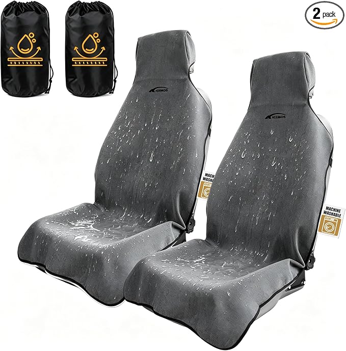 2 Pack Towel Car Seat Covers, Waterproof Washable Front Seat Protectors with Soft Terry Cloth, Non-Slip Backing, Universal Fit for Cars SUVs Trucks,Gym,Beach,Pets, Kids,Road Trips (Gray) by Unknown