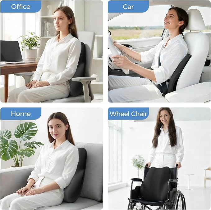 BEBAS Ergonomic Lumbar Support Pillow for Car, Memory Foam Car Back Cushion | Comfort Lumbar Pillow for Back Pain Relief, Breathable Washable Cover, Fits for Driving, Office, Wheelchair, Black - Image 7