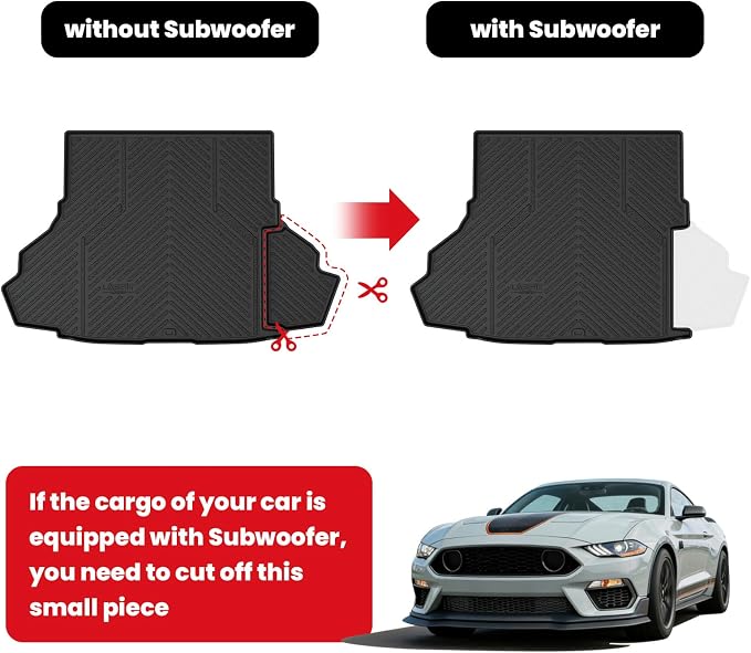 LASFIT Cargo Mat for Ford Mustang 2015-2023 with or Without Subwoofer | Trunk Liner Custom Fit All Weather Protector TPE One-Piece Design Easy Installation Easy Clean Trunk Mat, 1pc Black - Image 9