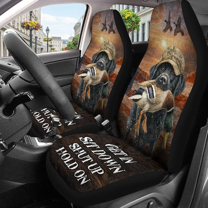 GENANY Duck Hunting Dog Car Seat Covers, 2-Piece Front Seat Set | 2-piece polyester front seat cover set, each 49.5 x 19.6 inches, with adjustable straps and hooks - Image 3