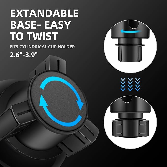 TYKOR Car Cup Holder Expander, Extender for Car with Adjustable Base | Cup holder Adapter, Fits Yeti 24/36/46oz, Owala 12/24/40oz, Large Bottles and Mugs in 3"-3.9" (16-40oz) - Image 3