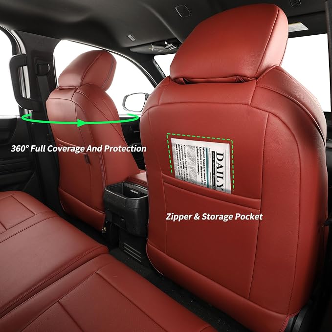 2024 2025 2026 Tacoma Seat Covers Full Set for Toyota Tacoma 4th Gen Double/Crew Cab SR,SR5,TRD Sport,TRD Off-Road,Limited,Fully Covered,Waterproof Leather Car Seat Protector(Wine Red) - Image 4