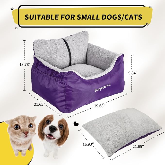 BurgeonNest Dog Car Seat for Small Dogs & Cats Under 25 lbs, Purple - Image 2