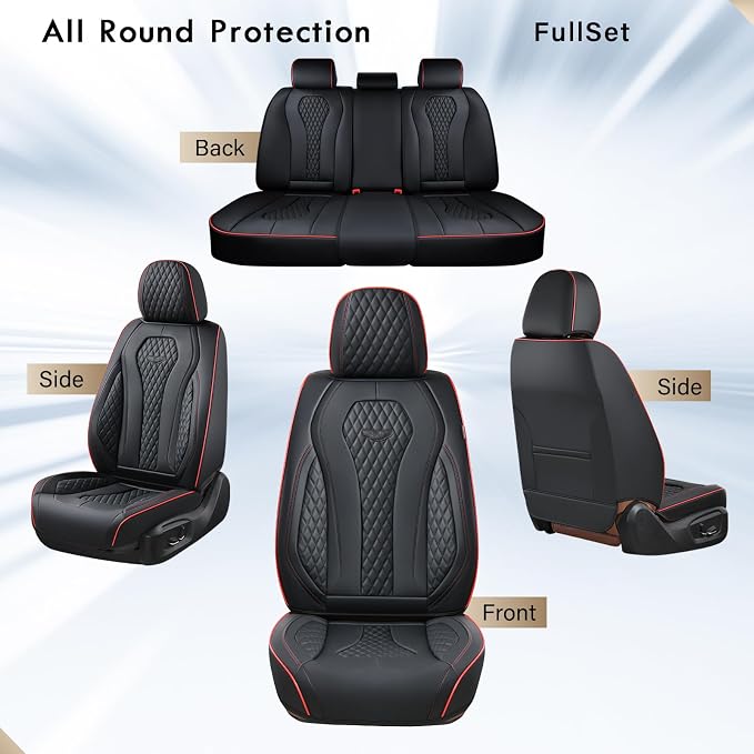 Coverado Car Seat Covers Full Set, Black Seat Covers, Waterproof Car Seat Cover, Car Seat Cushion, Car Seat Covers Front Seats Back Seat Covers, Car Seat Protector Universal Fit Most Cars Red Line - Image 8
