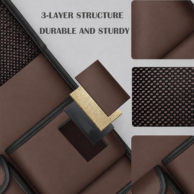 2 Pack Leather Car Backseat Organizer with Foldable Table Tray, Universal Car Seat Back Protector Kick Mat with Touchscreen Tablet Holder, Storage Pockets, Cup Holders & Tissue Holder, Brown - Image 5