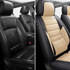 MINGBRON Car Seat Covers Full Set, Brown Car Seat Cover Lumbar Support, Car Seat Protector Waterproof, Nappa Leather Car Seat Cushion, Front Seats and Back Fit for Most Cars Beige - Image 4