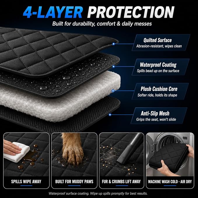 Dog Car Seat Cover & Protector, Pet Back Seat Cover for Cars & SUVs, 52" | Waterproof rear seat cover for dogs, kids & baby boys; fits small cars & SUVs and protects seats from fur & spills. - Image 5