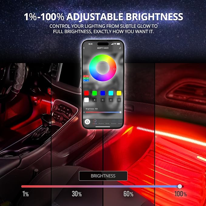 OPT7 Aura Pro Double Glow Interior Sports Car Lights with App & Remote | Ultra Bright Ambient Glow, Multicolor Double LED Strips, Car Meet Decor, 12V JDM Accessories, Music Sync Lighting, 4PC Kit - Image 5