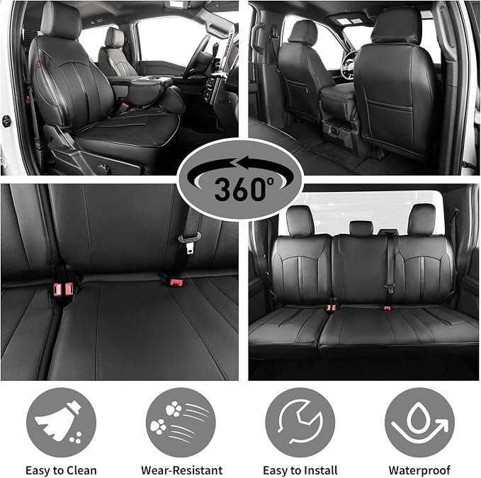 Seat Covers for Ford F150 SuperCrew 2021-2026 Faux Leather | Fits F-150 XL XLT STX Tremor 2021-2026, Lightning Pro XLT 2022-2024 and F250/F350/F450 2023-2026, Waterproof Rear Seat - Image 5